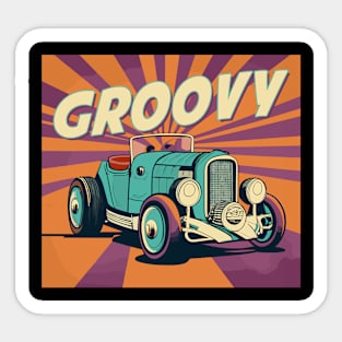 groovy  cartoon hot rod car Sticker